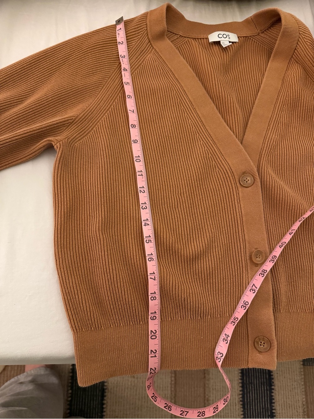 COS Camel Ribbed V-Neck Button-Front Cardigan - Picture 7 of 9